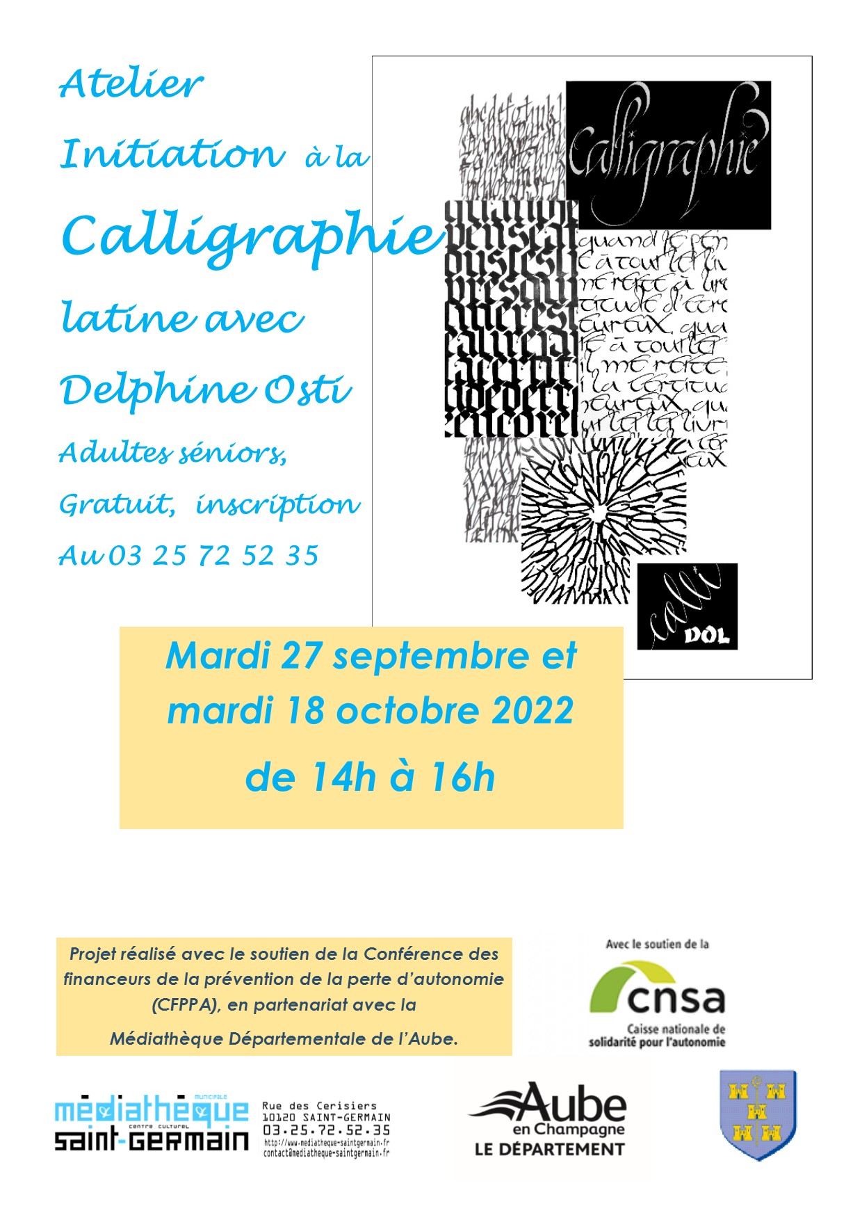 Atelier Initiation à la Calligraphie mardi 27 septembre et 18 octobre 2022